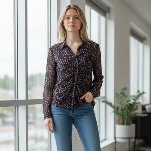 Jane and Delancey Black and Pink Patterned Blouse